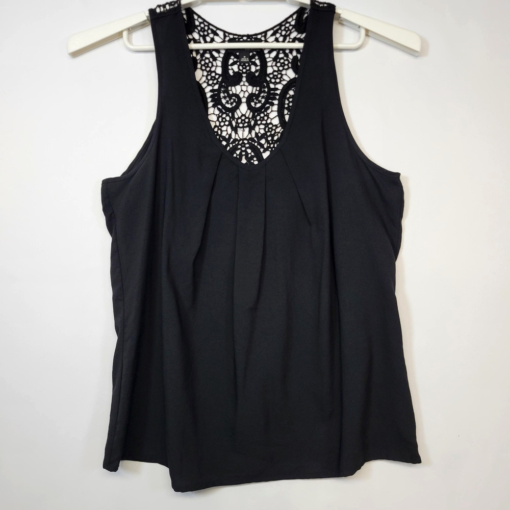 A.n.a A New Approach Boho Tank Top Womens M Black‎ Crochet Lace Back Romantic